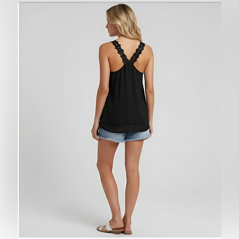 Guipure Lace Panel Cami Top Black - Picture 4 of 9